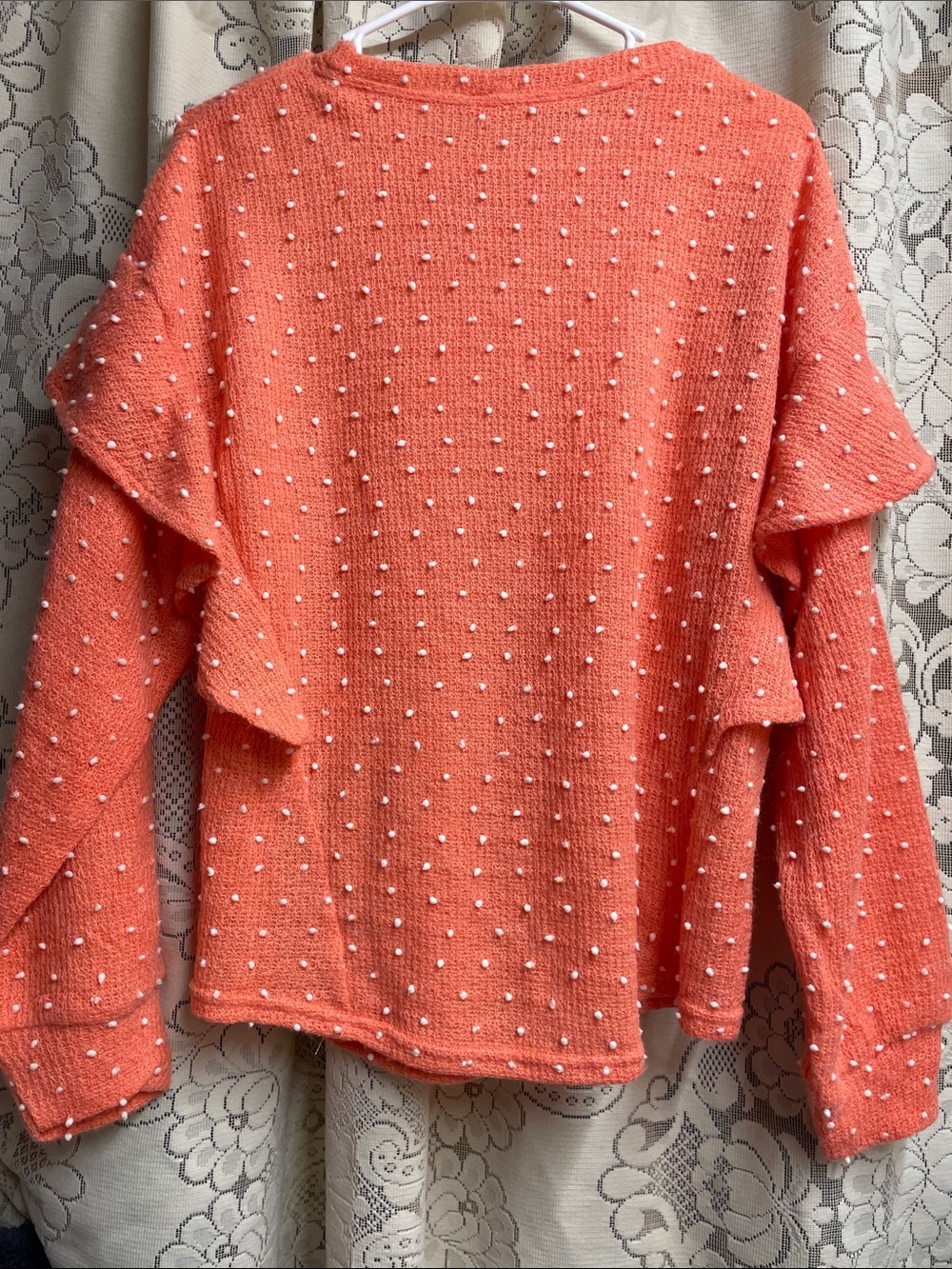 Love Riche Coral-Peach Knit Sweater with White Bead Accents NWT Small - Picture 7 of 8